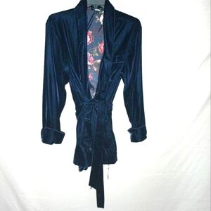 NWT Size All / L Murano Blue Velvet Smokers Jacket Robe